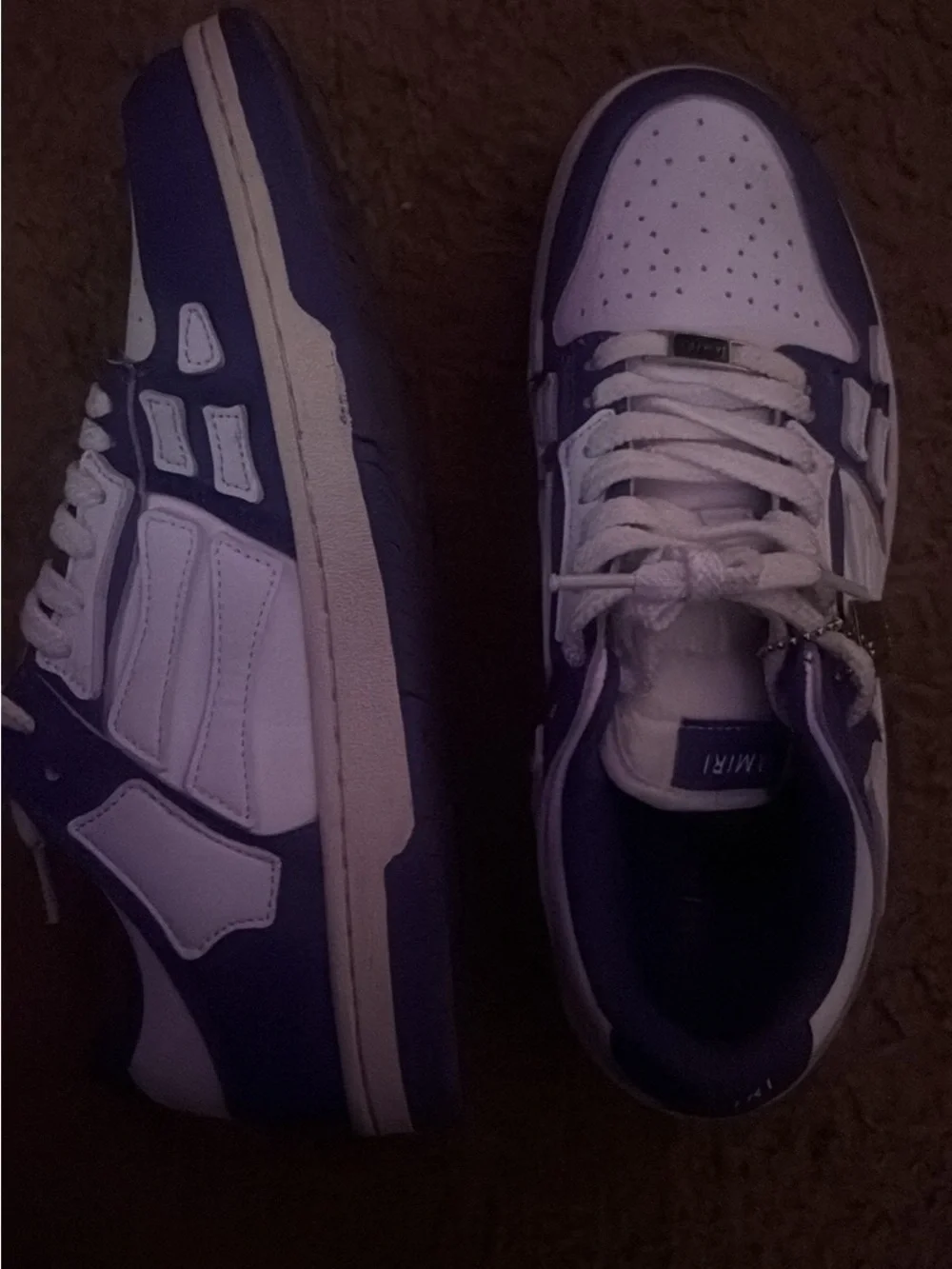 AMIRI Men's Low-Top Leather Sneakers - White & Purple Accent